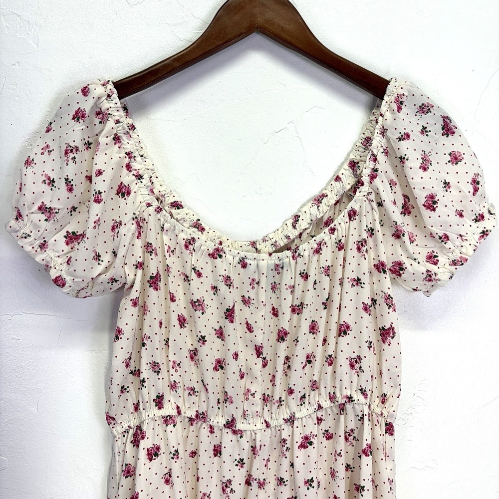 Trixxi Woman's Babydoll Mini Dress Size M White Pink Floral Dots Coquette Twee - Picture 5 of 12